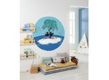 Wandtattoo KOMAR "selbstklebendes Vlies, Mickey and Minnie Beach Vacation,Gr.125x125 cm", bunt, Blumen Disney Wald, Folie, Wandtattoos, Wandtattoo, rund und selbstklebend