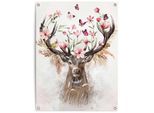 Poster REINDERS "Hirsch in Blumen", rosa (farbe bild(er): rosa), B:60cm H:80cm T:0,1cm, Leinwand, Bilder, Poster, Outdoor für Garten oder Balkon