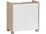 Waschbeckenunterschrank WELLTIME "Juba Breite 56,9 cm", braun (eiche hellfarben, kreideweiß), B:56,9cm H:58,9cm T:33cm, FSC-zertifizierter Holzwerkstoff, Schränke, Waschbeckenunterschrank, Eiche Hell Dekor mit fühlbarer Holzstruktur, Beschläge aus Metall