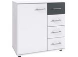 Kombikommode WIMEX "Taiga", weiß (weiß, graphit), B:81cm H:83cm T:41cm, Holzwerkstoff, Sideboards, Kombikommode, 1 türig und 4 Schubladen