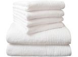 Handtuch Set DYCKHOFF "Brillant", weiß, 6 Stk., Walkfrottee, Walkfrottee, Obermaterial: 100% Baumwolle, Handtuch-Sets, Handtuch Set, mit Streifenbordüre;4 Handtücher (50x100cm), 2 Duschtücher (70x140cm)