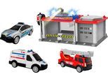 Spiel-Parkgarage HAPPY PEOPLE "SOS Station", bunt, Fahrzeug-Spielwelten, KinderB:36cm H:22cm T:22cm, Kunststoff, Spiel-Parkgarage, inkl. 3 Fahrzeuge; mit Licht- und Soundeffekten, B:36cm H:22cm T:22cm