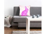 Dekokissen QUEENCE "Hugo", pink (pink, bedruckt), B:40cm L:40cm, Polyester, Dekokissen_Sitzkissen_Kissenhüllen, Dekokissen, mit einem pinken Hasen