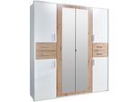 Drehtürenschrank WIMEX "Vegas", weiß (weiß, artisan eichefarben, griffe alu), B:183cm H:210cm T:58cm, Holzwerkstoff, Schränke, Drehtürenschrank, inklusive Passepartout-Rahmen, mit Spiegeltüren und Schubladen