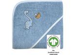 Kapuzenhandtuch WÖRNER "Dinofamilie", blau (stahlblau), B:80cm L:80cm, Frottee, Frottee, Handtücher, Kapuzenhandtuch, Biobaumwolle, mit Kapuze, maschinenwaschbar, trocknergeeignet