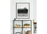 Bild QUEENCE "WAVE", blau (farbe rahmen: schwarz, farbe bild(er): blau), B:50cm H:70cm, Acrylglas, Holz, Papier, Bilder, Bild, HD Premium Poster-Druck inkl. Holzrahmen