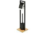 WC-Garnitur WENKO "Bambusa", schwarz (schwarz, natur), B:18cm H:72,5cm L:18cm, Stahl, Reinigungsbürsten, WC-Garnitur, Bürstenhalter aus Bambus