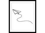 Bild QUEENCE "Papier Flugzeug", schwarz-weiß (farbe rahmen: schwarz, farbe bild(er): schwarz, weiß), B:40cm H:50cm, Acrylglas, Holz, Papier, Bilder, Bild, HD Premium Poster-Druck inkl. Holzrahmen