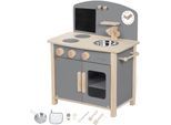 Spielküche ROBA "Spielküche, grau/natur", beige (natur, grau), Spielküchen, KinderB:52cm H:63cm T:30cm, Holz, MDF, Spielküche, mit Kreidetafel, Pfanne und Küchezubehör, B:52cm H:63cm T:30cm