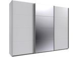 Kleiderschrank WIMEX "Mugano, Made in Germany, Lieferung bis in Deine Etage und Stellort", weiß (weiß, griffe alufarben), B:270cm H:208cm T:65cm, Holzwerkstoff, Schränke, Kleiderschrank, 3 Schwebetüren, große Größen, mit oder ohne Spiegel, Metallgriffe