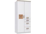 Kleiderschrank WIMEX "Gotland", weiß (weiß, abgesetzt plankeineiche, nachbildung, hirnholz, nachbildung), B:91cm H:199cm T:58cm, Holzwerkstoff, Schränke, Kleiderschrank, wahlweise in 91cm oder 135cm Breite