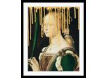 Bild QUEENCE "Emely mit Farbklecks", gelb (farbe rahmen: schwarz, farbe bild(er): gelb, grün), B:30cm H:40cm, Acrylglas, Holz, Papier, Bilder, Bild, HD Premium Poster-Druck inkl. Holzrahmen