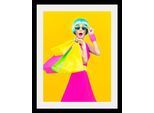 Bild QUEENCE "Frau", bunt (farbe rahmen: schwarz, farbe bild(er): bunt), B:40cm H:50cm T:3cm, Acrylglas, Holz, Papier, Bilder, Bild, HD Premium Poster-Druck inkl. Holzrahmen