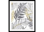 Bild QUEENCE "Aneshka", gold (farbe rahmen: schwarz, farbe bild(er): gold, weiß), B:50cm H:70cm, Acrylglas, Holz, Papier, Bilder, Bild, HD Premium Poster-Druck inkl. Holzrahmen