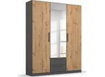 Drehtürenschrank RAUCH "StyleUp", grau (graumetallic), B:136cm H:197cm T:54cm, Holzwerkstoff, Schränke, Drehtürenschrank, Typ Dark & Wood mit trendigen farblich abgesetzten Griffen
