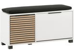 Schuhschrank SCHILDMEYER "Loft, Breite 98 cm", weiß (mattweiß, akustik), B:98,4cm H:47,2cm T:33cm, FSC-zertifizierter Holzwerkstoff, Schränke, Schuhschrank, Front mit Akustikprint, inklusive Dekokissen