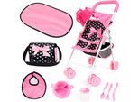 Puppenbuggy BAYER "Set mit Tasche", schwarz (schwarz punkte), Puppenwagen, KinderB:43cm H:52cm T:26,5cm, Kunststoff, Metall, Stoff, Puppenbuggy, B:43cm H:52cm T:26,5cm