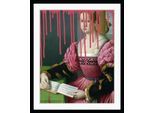 Bild QUEENCE "Malia mit Farbklecks", rosa (farbe rahmen: schwarz, farbe bild(er): rosa), B:40cm H:50cm, Acrylglas, Holz, Papier, Bilder, Bild, HD Premium Poster-Druck inkl. Holzrahmen