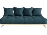 Daybett KARUP DESIGN "Senza, Sofa, mit Futonmatratze, minimalistisch, massives Kiefernholz", blau (petrol blau, klarlackiert), B:200cm H:85cm L:90cm, Daybetten, Daybett, Handgefertigt, skandinavisches Design, vielseitig, schlichter Stil