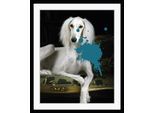 Bild QUEENCE "Hund mit Farbklecks", silber (farbe rahmen: schwarz, farbe bild(er): silber, rosa), B:50cm H:70cm, Acrylglas, Holz, Papier, Bilder, Bild, HD Premium Poster-Druck inkl. Holzrahmen