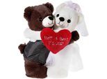 Kuscheltier HEUNEC "Hochzeitsbärenpaar Bär & Bärin, individuell bestickbar", rot (braun, weiß, rot), Plüschfiguren, KinderH:30cm, Polyester, Kuscheltier, mit individueller Bestickung, H:30cm
