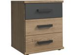 Nachtkommode WIMEX "Cork, 46/55/40cm, Nachtschrank Made in Germany", braun (plankeneiche nachbildung, absetzung grafit), B:46cm H:55cm T:40cm, Holzwerkstoff, Sideboards, Nachtkommode, industrial Design, rustikaler Look, 3 Schubladen