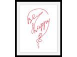 Bild QUEENCE "Be Happy", schwarz (farbe rahmen: schwarz, farbe bild(er): schwarz), B:40cm H:50cm T:3cm, Acrylglas, Holz, Papier, Bilder, Bild, HD Premium Poster-Druck inkl. Holzrahmen