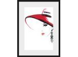 Bild mit Rahmen OTTO HOME "Skizze Frau mit Hut und Ohrring", bunt (farbe rahmen: schwarz, farbe bild(er): schwarz weiß rot), B:30cm H:40cm, Acrylglas, Holz, Papier, Bilder, Bild mit Rahmen, HD Premium Poster-Druck inkl. Holzrahmen