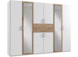 Kleiderschrank WIMEX "Diver Drehtürenschrank mit Spiegel, 180, 225 o. 270cm breit", weiß (weiß, plankeneichefarben, griffe alu), B:270cm H:207cm T:58cm, Schränke, Kleiderschrank, Bestseller Schlafzimmerschrank wahlweise 3 Innenausstattungen