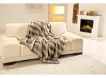 Wohndecke GÖZZE "Rentier Felloptik", grau (grau, beige), B:150cm L:200cm, Kunstfaser, Wohndecken, Wohndecke, warme Qualität, Kuscheldecke