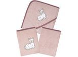 Handtuch Set WÖRNER "Lama rosa Kapuzenbadetuch mit 2 Waschhandschuhen", rosa, 3 Stk., Frottier, Frottier, Obermaterial: 100% Baumwolle, Handtücher, Handtuch Set, mit süßer Lamastickerei
