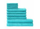 Handtuch Set DYCKHOFF "Kristall", blau (türkis), 10 Stk., Walkfrottee, Walkfrottee, Obermaterial: 100% Baumwolle, Handtuch-Sets, Handtuch Set, mit feiner Bordüre, Duschtücher, Handtücher und Gästetücher