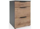 Nachtkommode WIMEX "Level by fresh to go", schwarz (front plankeneiche nachbildung, korpus graphit), B:41cm H:61cm T:41cm, Holzwerkstoff, Sideboards, Nachtkommode, 3 Schubladen mit soft-close Funktion, 41cm breit, 61cm hoch