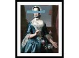 Bild QUEENCE "Leni mit Farbklecks", gelb (farbe rahmen: schwarz, farbe bild(er): gelb, blau), B:50cm H:70cm, Acrylglas, Holz, Papier, Bilder, Bild, HD Premium Poster-Druck inkl. Holzrahmen