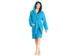 Unisex-Bademantel VOSSEN "Texas, ideal für Sauna & Spa, Hotelbademantel, Morgenmantel" Gr. S, blau (türkis), L:110cm, Webvelours, Hausmäntel, Unisex-Bademantel, für Damen & Herren
