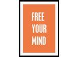 Bild QUEENCE "FREE YOUR MIND", bunt (farbe rahmen: schwarz, farbe bild(er): gelb, grün, blau, pink, türkis), B:50cm H:70cm, Acrylglas, Holz, Papier, Bilder, Bild, HD Premium Poster-Druck inkl. Holzrahmen