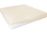Spannbettlaken PRIMERA "Elasthan-Feinjersey", beige (ecru), 1 Stk., Jersey-Elasthan, 140-160x200-220 28cm, Jersey-Elasthan, Obermaterial: 95% Baumwolle, 5% Elasthan, Bettlaken, Spannbettlaken, PREMIUM, aus 95% gekämmter Baumwolle und 5% Elasthan, bis 28 cm Höhe