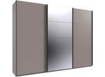 Kleiderschrank WIMEX "Mugano, Made in Germany, Lieferung bis in Deine Etage und Stellort", schwarz (saharagrau, griffe schwarz), B:270cm H:208cm T:65cm, Holzwerkstoff, Schränke, Kleiderschrank, 3 Schwebetüren, große Größen, mit oder ohne Spiegel, Metallgriffe