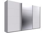 Kleiderschrank WIMEX "Mugano, Made in Germany, Lieferung bis in Deine Etage und Stellort", weiß (weiß, griffe alufarben), B:313cm H:208cm T:65cm, Holzwerkstoff, Schränke, Kleiderschrank, 3 Schwebetüren, große Größen, mit oder ohne Spiegel, Metallgriffe