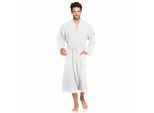 Herrenbademantel VOSSEN "Wellington, ideal für Sauna & Spa, Hotelbademantel, Morgenmantel" Gr. M, weiß, L:125cm, Waffelpiqué, Hausmäntel, Herrenbademantel, mit Kimono-Kragen, in besonders leichter Qualität