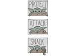 Bild KOMAR "Mandalorian The Child Protect Attack Snack", bunt (farbe bild(er): bunt), B:30cm H:40cm, Holz, Papier, Bilder, Bild, Wandbild zur Dekoration im Kinderzimmer - ohne Rahmen