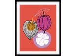 Bild QUEENCE "Franziska", bunt (farbe rahmen: schwarz, farbe bild(er): gelb, flieder), B:50cm H:70cm, Acrylglas, Holz, Papier, Bilder, Bild, HD Premium Poster-Druck inkl. Holzrahmen