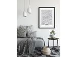 Bild QUEENCE "Berlin Stadtkarte", weiß (farbe rahmen: schwarz, farbe bild(er): weiß), B:50cm H:70cm, Acrylglas, Holz, Papier, Bilder, Bild, HD Premium Poster-Druck inkl. Holzrahmen