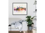 Bild QUEENCE "Skyline Color Splash", bunt (farbe rahmen: schwarz, farbe bild(er): bunt), B:50cm H:40cm, Acrylglas, Holz, Papier, Bilder, Bild, HD Premium Poster-Druck inkl. Holzrahmen
