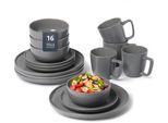 Geschirr-Set OTTO HOME "Tommik, außen matt, innen glänzend", grau (dary grau), 16 Stk., Steinzeug, Geschirr-Sets, Geschirr-Set, spülmaschinenfest und mikrowellengeeignet
