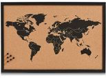 Pinnwand ZELLER PRESENT "World", braun (schwarz, braun), B:60cm H:40cm T:1,4cm, Holzrahmen, Kork, Pappe, Tafeln, Pinnwand, Memoboard, aus Kork, Motiv Weltkarte