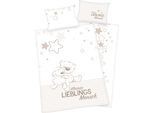 Babybettwäsche BABY BEST "Kleiner Lieblingsmensch", beige, B/L: 100cm x 135cm, 1 Stk., 1 Stk., Flanell, B/L: 60cm x 40cm, Flanell, Obermaterial: 100% Baumwolle, Bettwäsche, Babybettwäsche, mit Bärchen Motiv und liebevollem Schriftzug