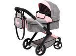 Kombi-Puppenwagen BAYER "Xeo", grau (schmetterling grau, rosa), Puppenwagen, KinderB:37cm H:73cm T:68cm, Kunststoff, Metall, Stoff, Kombi-Puppenwagen, B:37cm H:73cm T:68cm