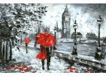 Leinwandbild QUEENCE "London", rot (farbe bild(er): rot), B:120cm H:80cm T:2cm, Canvas, Holzrahmen, Bilder, Leinwandbild, Wandeko, Big Ben, gezeichnet, Premium Leinwandstoff