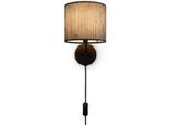 PACO HOME Wandleuchte "Luca Pillar", schwarz, H: 26,5cm, Leuchten, Stofflampe Rund Wandleuchte Mit Stecker Wohnzimmer Flur Vintage Retro, Wandleuchte